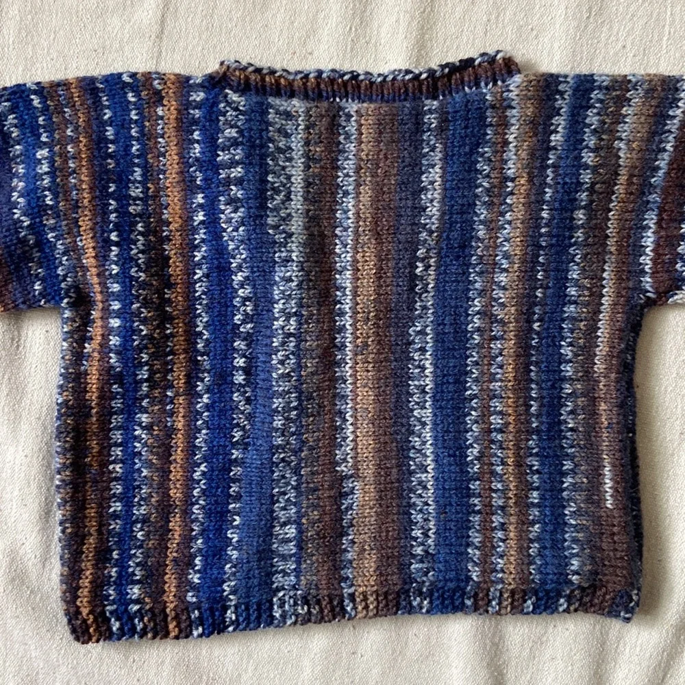 HANDMADE WOOL Hand Knit Sweater Sweatshirt Jacket Jumper Pullover Cozy Blue